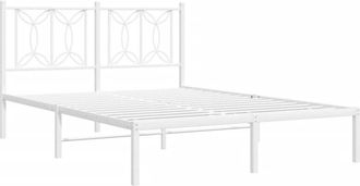 vidaXL Metal Bed Frame without Mattress with Headboard White 140x190cm Vidaxl