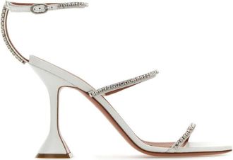 Amina Muaddi embellished ankle strap sandals - women - Lamb Skin/Rubber/Goat Skin/Leather - 36 - White