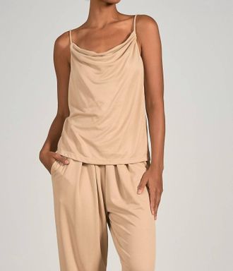 Elan Spaghetti Strap Cami Top In Beige