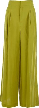 Twinset Wijde pijpen broek - Dames - Wijde Broeken - Groen - L - Linnen - Broeken
