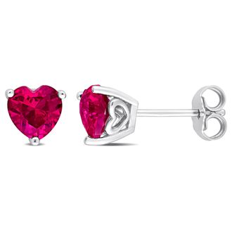 Mimi & Max 2ct TGW Heart Shape Created Ruby Stud Earrings in Sterling Silver