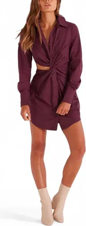 Minkpink Allegra Twisted Shirt Dress In Burgundy