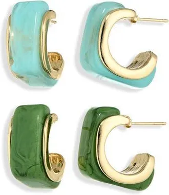 Natasha Set of 2 Resin Hoop Earrings in Blue/Green at Nordstrom Rack