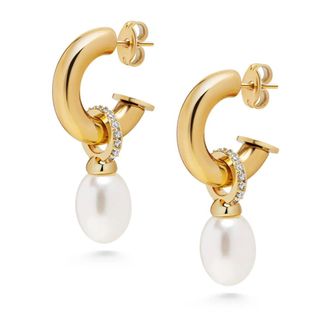 Nialaya Accessoires, Dames, Geel, ONE Size, Womens Chunky Pearl Hoops