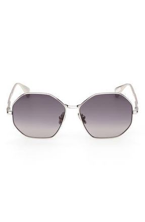 Max Mara 57mm Geometric Sunglasses in Ruthenium /Gradient Smoke at Nordstrom Rack