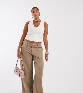 Asos Curve ASOS DESIGN Curve - Pantaloni cargo color caffellatte con cuciture sulle ginocchia-Marrone