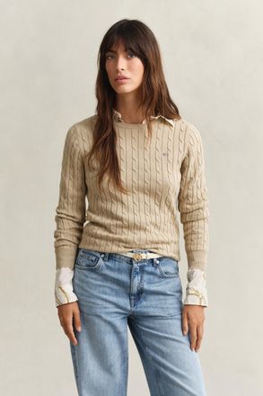 GANT Women Cable Knit Crew Neck Sweater (XXL) OAT BEIGE