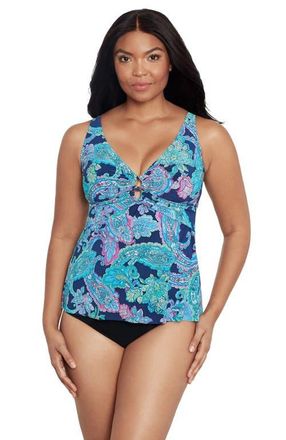 Trimshaper Molly Double Ring Plus Size Tankini Swimsuit Top in Peaceful Paisley at Nordstrom, Size 12