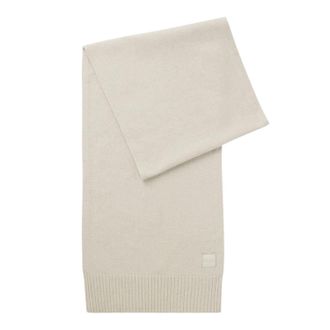 HUGO BOSS Wollen geribbelde sjaal met logo voor heren (Licht Beige)
