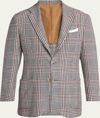Kiton Mens Prince of Wales Cashmere and Linen Sport Coat