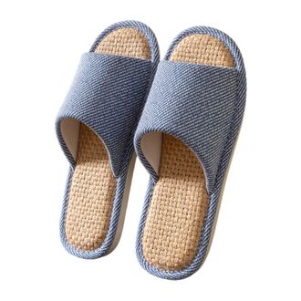 Generic Womens Mules with Footbed, Linen Slippers, Summer Slippers, Peep Toe Summer Shoes, Lightweight Flat Sandals, Slides, Non-Slip Slippers, Comfortable Sl