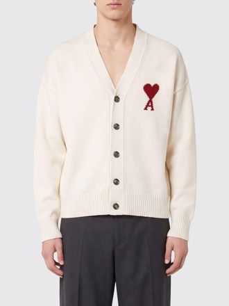 Ami Cardigan in pura lana con scollo a V e logo a contrasto