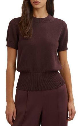 Reiss Anita Short Sleeve Cotton & Wool Sweater in Burgundy at Nordstrom, Size Medium