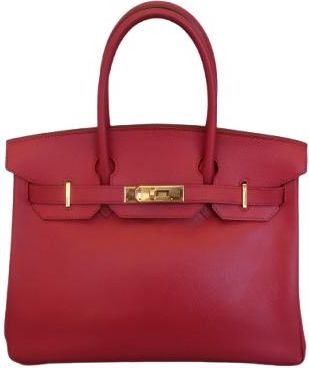 Herm&egrave;s Birkin Handbag Red Courchevel With Gold Hardware Red Leather Handbag (Pre-Owned)