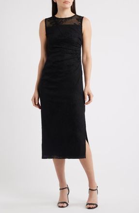 Anne Klein Embroidered Mesh Sleeveless Sheath Dress in Anne Black at Nordstrom, Size X-Large