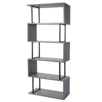Hhg Nunca Usado] Estanter&iacute;a Hhg 091, Estanter&iacute;a De Pie, Estanter&iacute;a De Sal&oacute;n, 183x80cm Estructura 3d 5 Niveles, Gris, Metal Negro