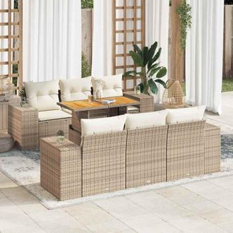 vidaXL Vidaxl - Set Sof&aacute;s De Jard&iacute;n 7 Piezas Y Cojines Rat&aacute;n Sint&eacute;tico Beige