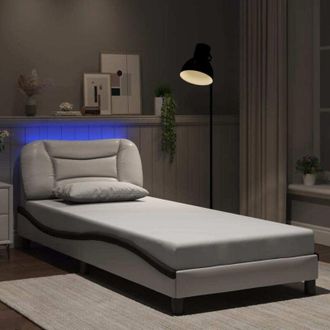 vidaXL Vidaxl - Estructura Cama Con Led Cuero Sint&eacute;tico Blanco Negro 80x200 Cm
