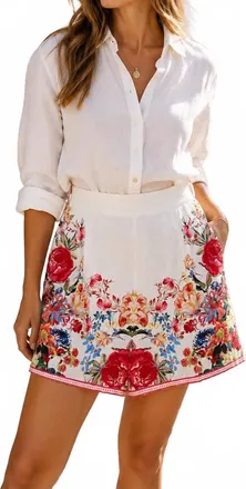 Ranna Gill Jada Linen Shorts In Ivory Bouquet
