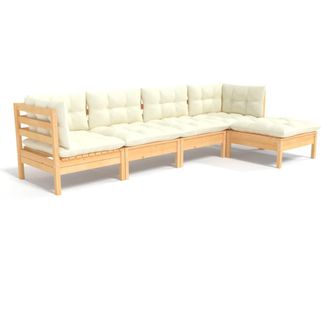 vidaXL Muebles De Jard&iacute;n 5 Piezas Cojines Madera De Pino Crema Vidaxl