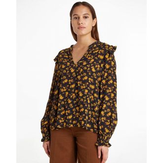 Tommy Hilfiger Moss Crepe Rose Womens Blouse - Black Viscose - Size 12 UK