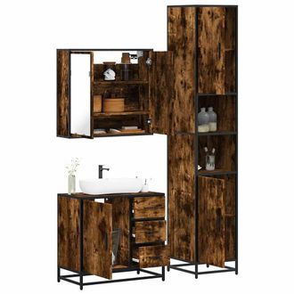 Berkfield Home 3 Piece Bathroom Furniture Set Smoked Oak Engineered Wood in Brown