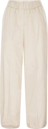 PESERICO Broek met wijde pijpen en elastische tailleband - Dames - Wijde Broeken - Beige - L - Katoen - Broeken