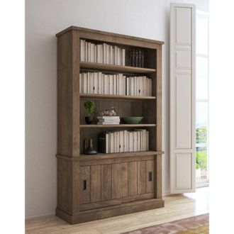 Dmora Librer&iacute;a Evandro, Biblioteca 3 Estantes, 2 Puertas, Instalaci&oacute;n En Suelo, 122x40x203h Cm, Nogal Marr&oacute;n