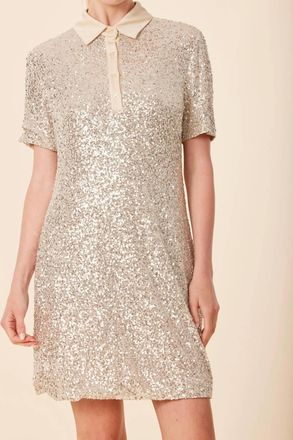 Dolce Cabo Sequin Polo Short Sleeve Dress In Champagne