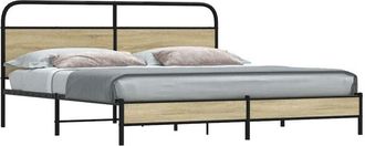 vidaXL Estructura De Cama Sin Colch&oacute;n Metal Roble Sonoma 193x203 Cm Vidaxl