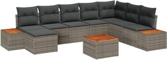 vidaXL Garden Sofa Set with Cushion 9 pcs Grey Poly Rattan vidaXL
