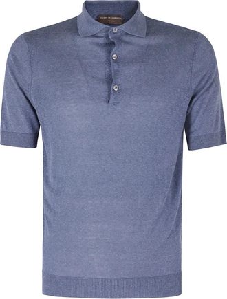 FILIPPO DE LAURENTIIS Polo Seta Lino - Heren - Ronde hals truien - Blauw - L - Linnen - Truien & Vesten