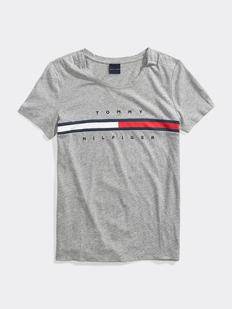 Tommy Hilfiger Womens Stripe Signature T-Shirt - Grey - XXL