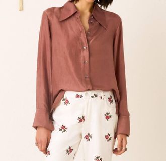 Alix of Bohemia Dana Silky Button-Down Shirt In Nude Mocha