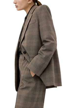 Mango Check Print One-Button Blazer in Brown at Nordstrom, Size Xx-Large