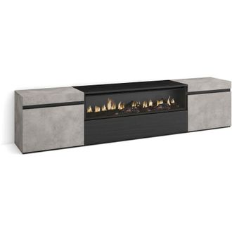 Skraut Home Skraut Home - Mueble Tv, Televisi&oacute;n, Muebles De Sal&oacute;n, Almacenaje, 200x45x35cm, Para Tv Hasta 80, Chimenea El&eacute;ctrica, Estilo Moderno, Gris Cemento