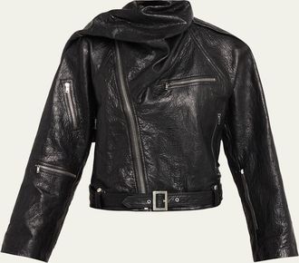 Rick Owens Leather Cropped Scarf Moto Jacket
