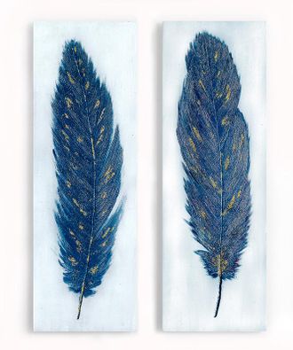 HERDASA Cuadro Doble Plumas Azul 120x40 Cm