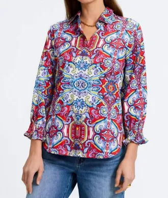 Foxcroft 3/4 Sleeve Blouse In Multi Colored Print