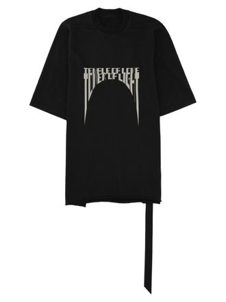 Rick Owens Black Asymmetrical Graphic Printed Cotton T-Shirt