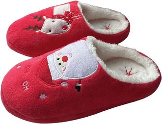 Generic Cozy Christmas Reindeer Plush Slippers, Indoor Outdoor House Shoes with Memory Foam Rubber Sole, Festive Winter Bedroom Footwear for Women, Brown, Gre