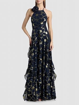 Ramy Brook Idella Daisy Metallic Gown In Navy Jacquard