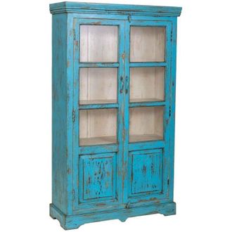 Wanderlust Deco Vitrina De Madera Artesanal Azul 105x40x180h Cm