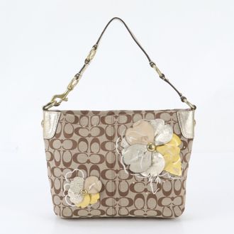 Coach Brown Gold Leather Canvas Handbag Shoulder Bag Tote Bag (Pre-Owned)