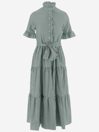 F.it Striped Cotton with Ruffle Collar Dress - Green