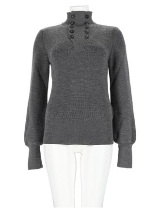 Paloma Wool Grey Buttoned High Neck Merino Wool Sweater