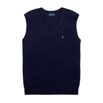 Polo Ralph Lauren Sleeveless Jumpers, male, Blue, XL, Blue Cable Knit Jumper