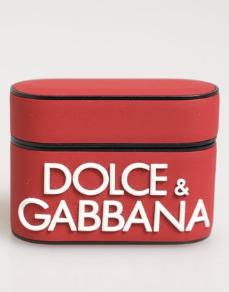 Dolce & Gabbana Red White Silicone Embossed Logo Accessory Airpods Case And Pvc Polycarbonate Rubber