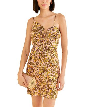 Farm Rio Linen-Blend Star Fruit Light Pink Flower Mini Dress