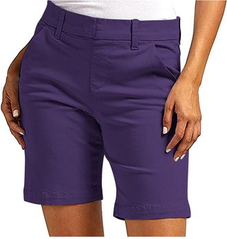 Generic Shorts for Women Trendy 2025 Casual Summer High Waisted Chino Shorts Straight Leg Hiking Vacation Outfits Dark Women (Purple, L)